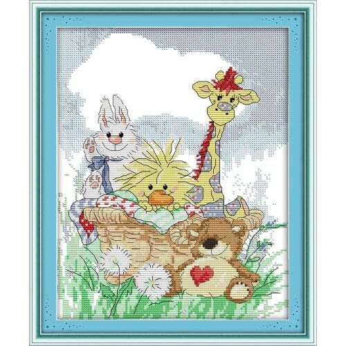 Everlasting Love The Giraffe And His Friends Chinese Cross Stitch Kits Ecological Cotton Stamped printed14CT DIY Christmas Gifts