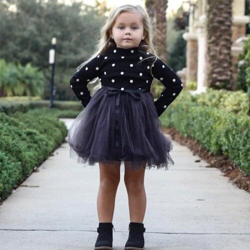 Spring Baby Girls Dot Long-sleeved Gauze Dresses Children Cotton Princess Dress Girls Baby Puffy Dress Kids Children Clothes 1-4