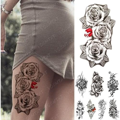 Waterproof Temporary Tattoo Sticker Lip butterfly Rose Flowers Flash Tattoos Simple Lines Body Art Arm Fake Sleeve Tatoo Women