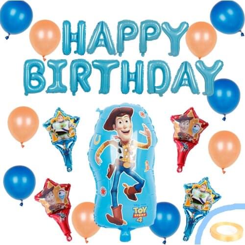 1set Toy Story Buzz Light year foil balloons cartoon Blue hand stick air globos happy birthday letter party decorations kids toy