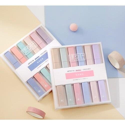 Yisuremia 6pcs/Lot Kawaii Soft Tip Highlighter Pen DIY Journal Graffiti Art Drawing Key Words Marker Fluorescent Pen Stationery