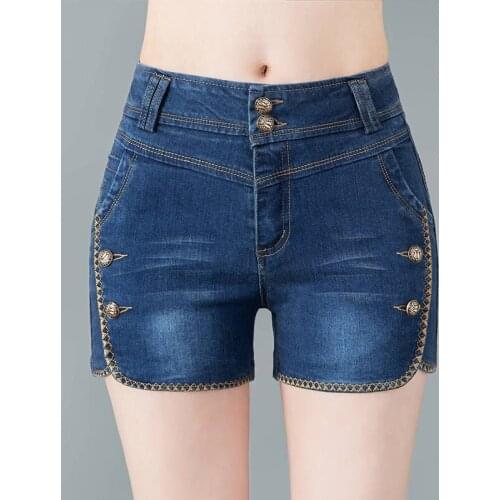 High Waist Women Super Shorts Summer Fashion Denim Cotton Button Splicing Elastic Ladies Skinny Club Shorts Jeans
