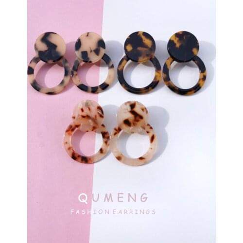 QUMENG personality 2020 New Vintage stud Earrings For Women Leopard Print Design Large Round Acrylic Earrings Fashion Jewelry