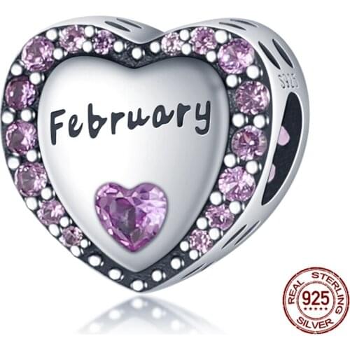100% Real 925 Sterling Silver Deep Purple February Heart Shape Beads Fit Original 3mm Bracelet&Bangle Women Fashion Jewelry Gift