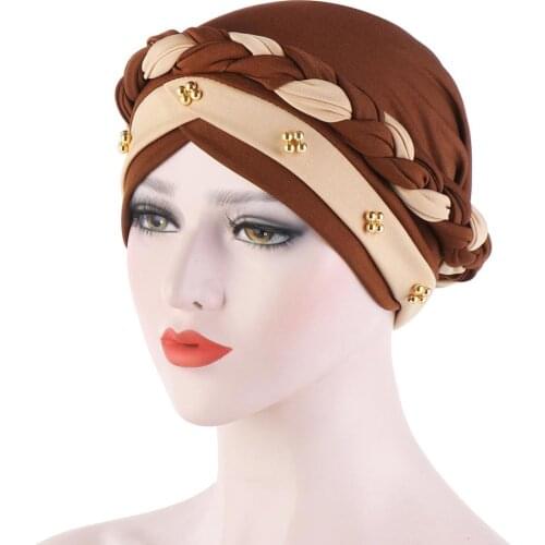 Women Twisted Braid Turban Hat Hijab Cap Beading Hair Loss Head Cover Headwear Headdress Hair Styling Accessory Muslim scarf