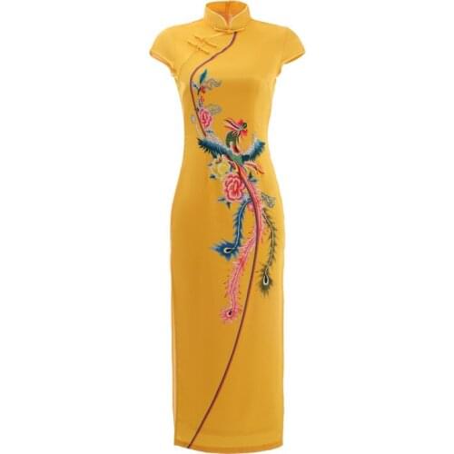 Women Spring Summer New Fashion Chinese Dress Long Temperament Cheongsam Big Size Retro Split Mother Dress