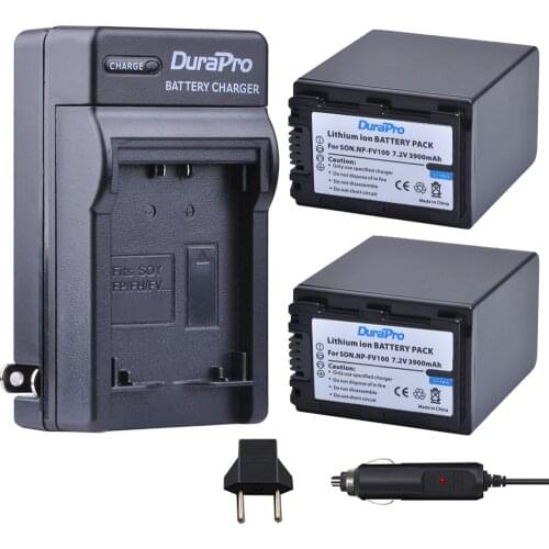 2pc 3900mAH NP-FV100 NPFV100 NP FV100 Li-ion Battery + Car Charger For SONY HDR-CX190 HDR-XR550/E HDR-XR350/E HDR-XR150/E