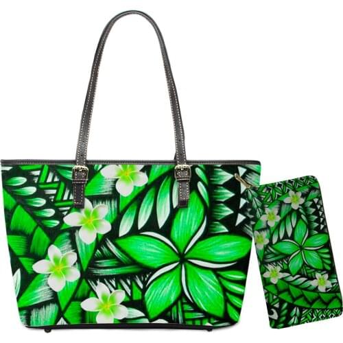 2021 Handbag & Purse Set Customized Bohemia Flower& Strips Pattern Large Women Leather Clutch Totes Wallets Free Dropshipping