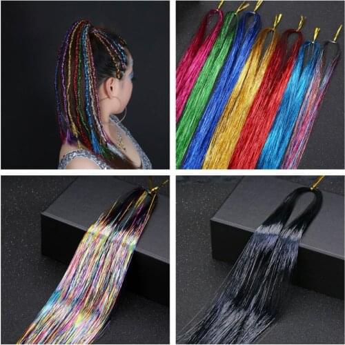 2021 New 16 Colors Hair Tinsel Hair Dazzle Glitter Extensions Sparkling Shiny Hair Flairs Extensions Silk Fairy Hair Decoration
