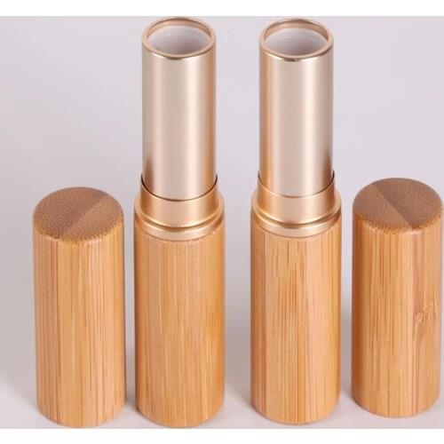 5G 10pcs/lot Gold Bamboo Wooden Lipstick Tube, Top Grade Lip Balm Sub Package, DIY Empty High-end Bamboo Lipstick Container
