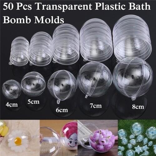 50PCS/Set 40/50/60/70/80mm Clear Round Bath Bomb Mold Ball Sphere Plastic Fillable Bath Bomb Mold Mould Plastic DIY Bathing Tool
