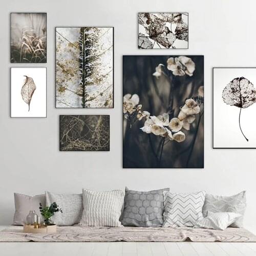 Abstract Rustic Withered Leaf Flower Canvas Painting Reeds Posters Prints For Living Room Aisle Entrance Modern Wall Art Decor