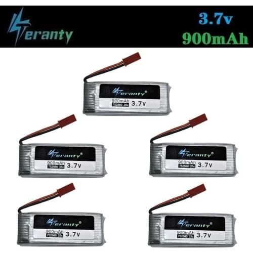 3.7V 900mah 752560 Battery For X5 X5C X5SC 8807 8807W A6 A6W M68 Drones lipo battery Rc Quadcopter Spare Parts Accessories 5Pcs