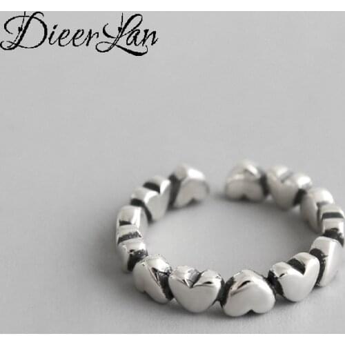 Bijoux Fashion Real 925 Sterling Silver Heart Rings for Women Boho Adjustable Antique Rings Anillos joyas de plata