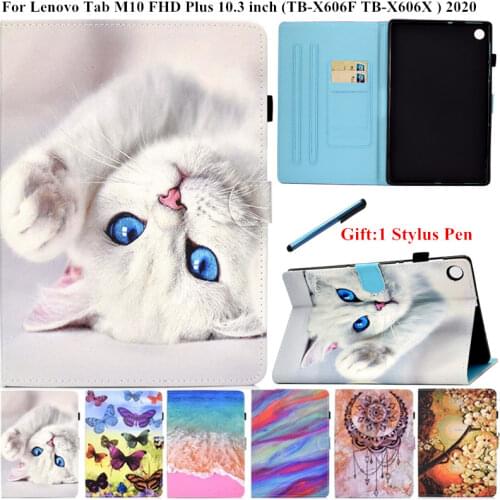 For Lenovo Tab M 10 M10 FHD Plus 10|-f-|3 10.3 TB-X606F X606X Case Cover Cute Cat Butterfly Painted Soft Silicone Back Flip Case