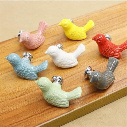 Cartoon Shaped Ceramic Handle Lovely Pigeon Childrens Cabinet Door Drawer Knob Handles White Single Hole Pulls