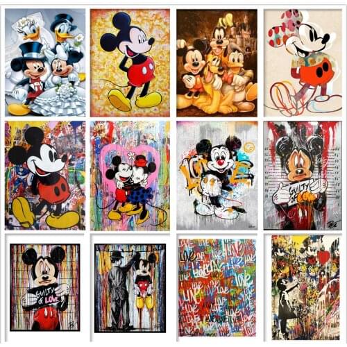 Disney Color Graffiti Art Cartoon Mickey Mouse DIY Diamond Painting Cartoon Diamond Embroidery Handmade Mosaic Home Decoration
