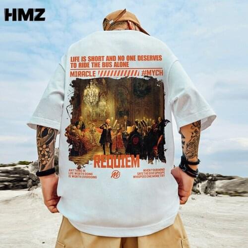 HMZ 2021 Summer New Tshirts Half Sleeve Tees Shirts Painting Print Streetwear Men Hip Hop TEE Harajuku Casual Cotton Loose Tops