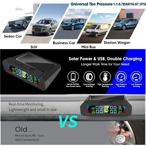 Kebidumei Solar Power Tpms Car Tire Pressure Alarm Monitor System Auto Security Alarm Systems Tyre Pressure Temperature Warning