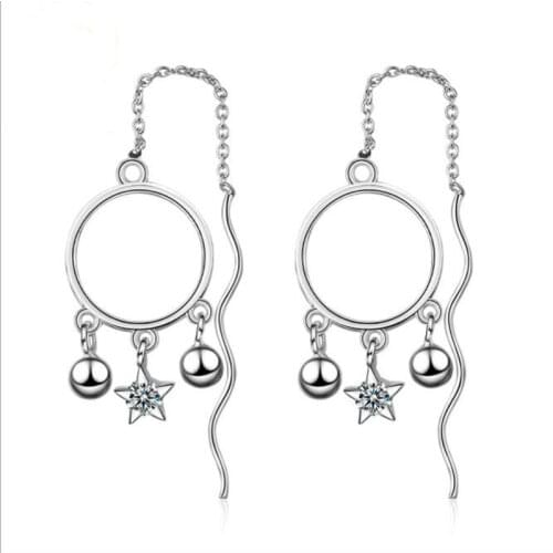 KOFSAC New Charm 925 Sterling Silver Earrings For Women Simple Shiny CZ Star Round Drop Earring Wavy Ear Line Fine Jewelry Gifts