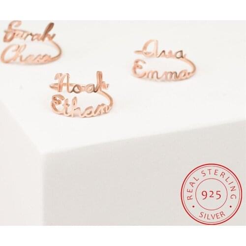 VishowCo Custom Name Ring Personalized 925 Silver Custom Double Name Ring Adjustable Couple Mother Baby Jewelry Gift