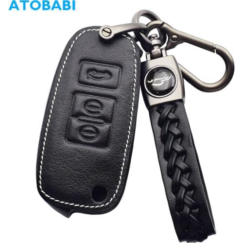 Leather Car Key Case 3 Buttons Folding Keychain Holder Remote Control Fobs Shell Protector Cover Jacket For FAW Besturn X40 2019