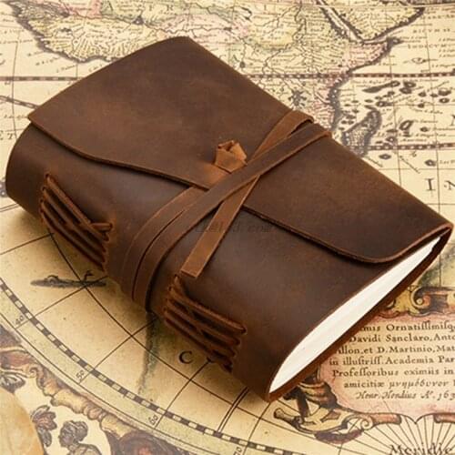 Leather Journal Travel Notebook, Handmade Vintage Leather Bound Writing Notebook for Men & Women, Unlined Travel Journal