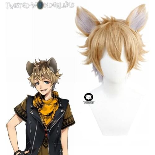 Twisted Wonderland Ruggie Bucchi Flaxen Short with Ear Cosplay Heat Resistant Synthetic Hair Carnival Halloween Party + Wig Cap
