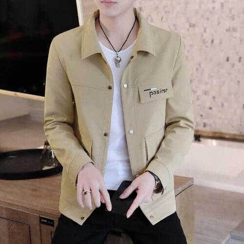 Spring Mens Casual Coat Single Breasted Lapel Solid Color Male Jacket Khaki Blue Green Black Gray Outwear B9