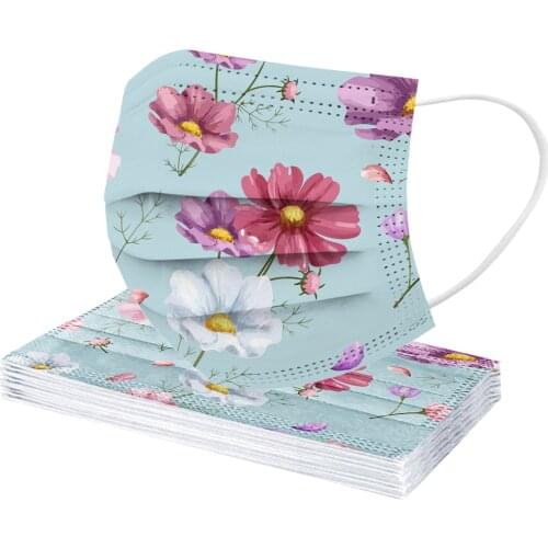 10pc flora print Masks Lot Women Fashion Disposable-masks 3ply Breathable Adult Protection Adjustable Masque No Decoration