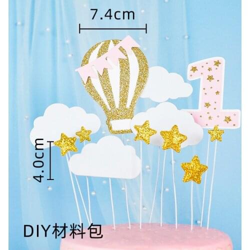 Lovely Pink Blue Cake Decoration Rainbow Windmill Hot Air Balloon Cake Topper Picks For Baby Shower One year old Supplies Flags