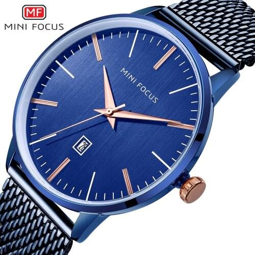 MINI FOCUS 2021 Sport Watch Men Military Quartz Clocks Blue Mesh Strap Calendar Date Display Chic Mens Watches Top Brand Luxury