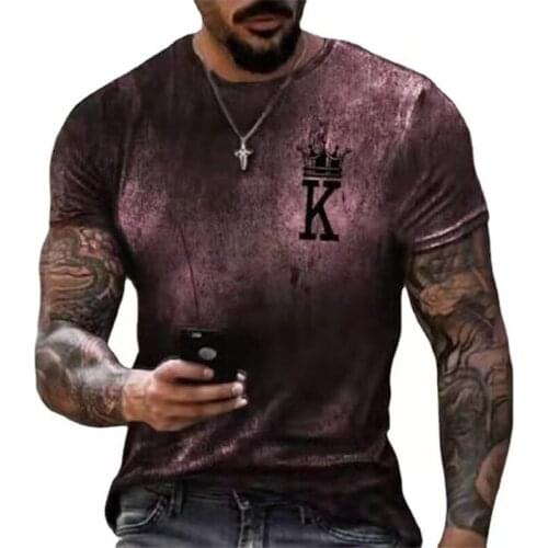 European and American fashion mens summer loose round neck poker K gradient printing short-sleeved T-shirt top 2021