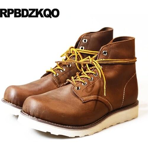 British Style Genuine Leather Lace Up Mens Shoes Big Size Full Grain Safety Plus Work Brown Booties Boots Ankle High Top Luxury