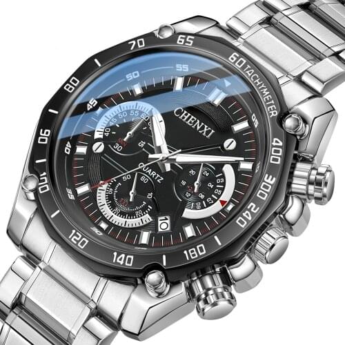 For Mens Quartz Watch Three-Cut Plate Fashion Silver White Steel Belt Casual Waterproof Clock Luminous Accurate Timekeeping