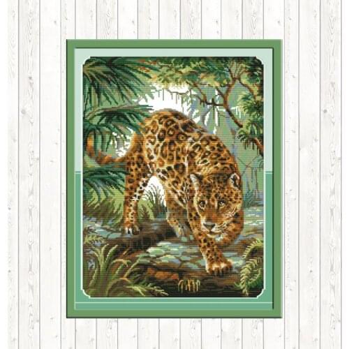 Jungle Leopard DIY Handmade Needlework 14ct 11ct Printed Embroidery Cross Stitch Kit Printed on Canvas Painting DMC Floss Crafts