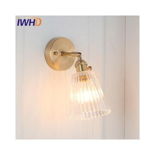 IWHD Nordic Style Wall Lamp Copper Brass LED Wall Lights Vintage Light Glass Fixtures For Home Lighting Bedside Sconce Luminaire