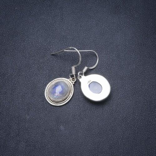 Natural Rainbow Moonstone Handmade Unique 925 Sterling Silver Earrings 1.25" Y1509