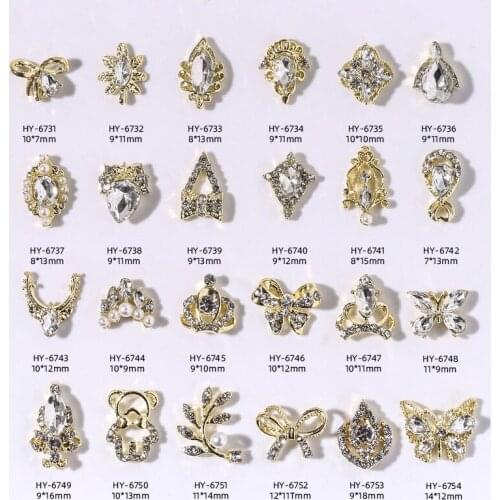 Newest 20pcs Lot Pendant Chain 3D Alloy Butterfly Nail Art Zircon Pearl Metal Manicure Nails DIY Accessories Nail Decoration