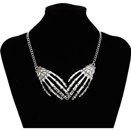 New Vintage Gothic Skull Claws Necklace for Women Men Silver Color Metal Skeleton Claws Punk Choker Necklace Halloween Jewelry