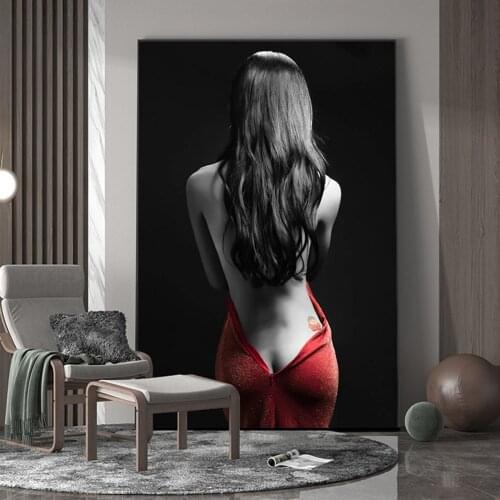 Nude Art Sexy Girl with Red Dress Canvas Paintings on The Wall Beautiful Woman Pictures for Modern Home Living Room Decoration