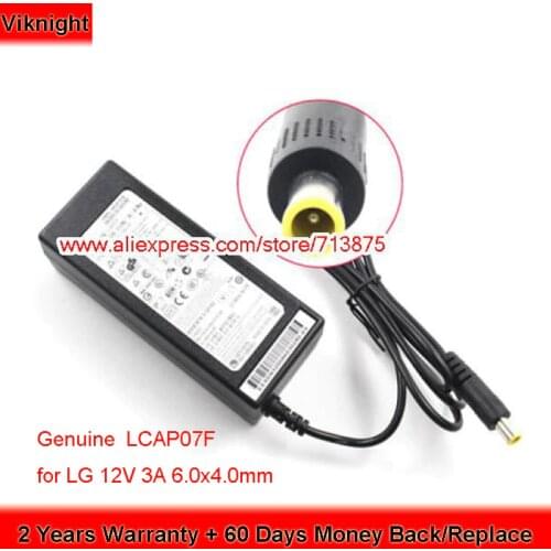 Genuine LCAP07F 12V 3A AC Adapter for LG E1940T E2040T E1940S E1940S E1940S-P W1943SV Laptop Power Supply