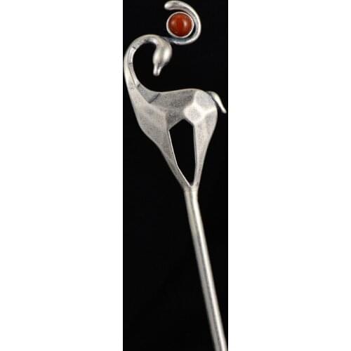 925 Sterling Silver Hair Stick Red Agate Elk Deer Northern Europe Hair Accessories Sticks Christmas Jewelry Hairpins Classic