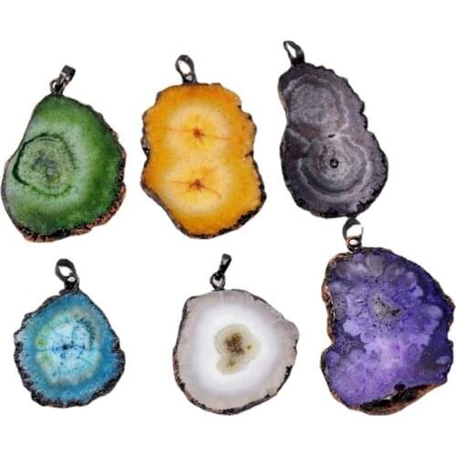 Druzy Pendant Solar Quartz Pendant bronze plated 35mm sun flower charm crystal gem stone raw natural druzy jewelry