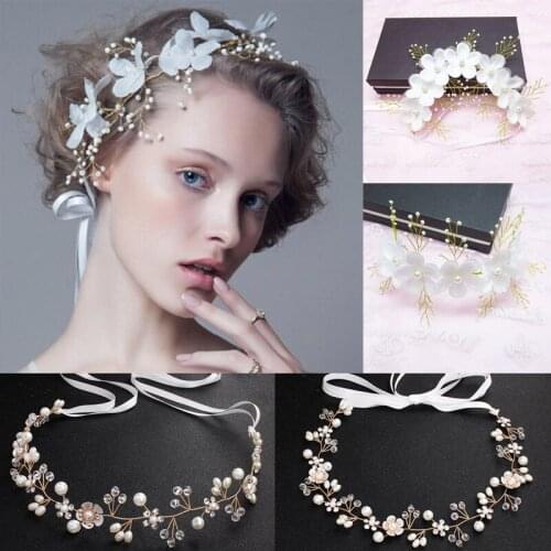 Romantic Flower pearl Crystal Alloy Headbands Blossom Headpiece Wedding Hair Accessories Jewelry Bridal Hair Vine Jewelry 2021