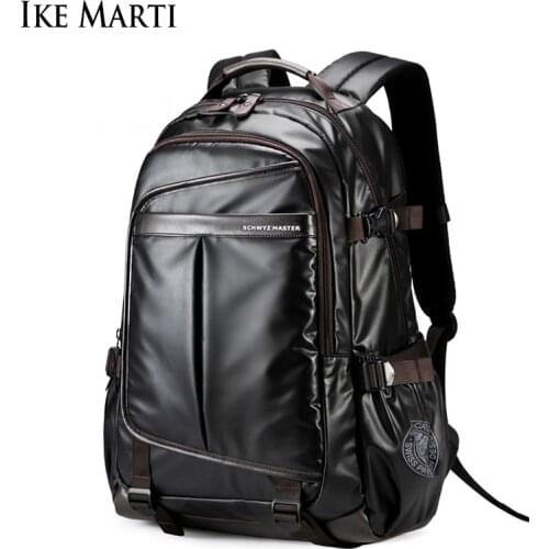 IKE MARTI 2021 Pu Leather Backpacks Men Black Waterproof Laptop Backpack for Male School Travel Backpack