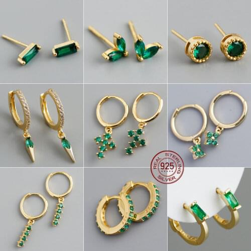 Green Crystal Earrings For Woman 100% S925 Sterling Silver Earrings Piercing Korea Fashion Zircon Green Earring Set Jewelry