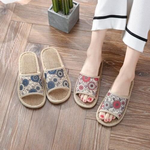 Linen Slippers Womens Home Four Seasons Soft Bottom Spring and Autumn Cotton Linen Couple Home Sandals Slipper Women Sandals