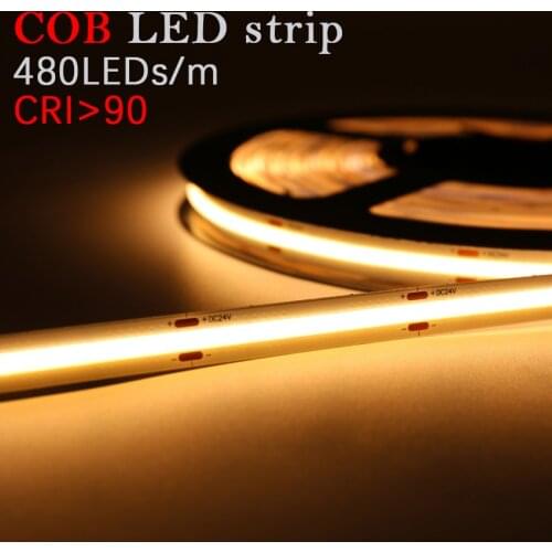DC24V FOB/COB LED strip 8mm RA90 480LEDs/m High-density Flexible LED Strip COB strip 3000K to 6000K Linear Dimmable 5m/roll
