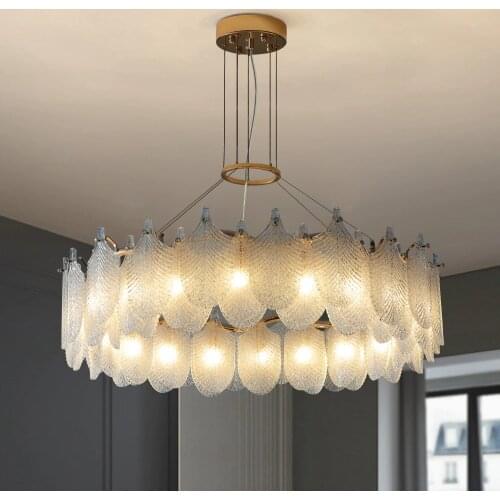 Leaf Led chandelier for living room round ding room hanging lamp white frosted glass bedroom light fixtures indoor lighting